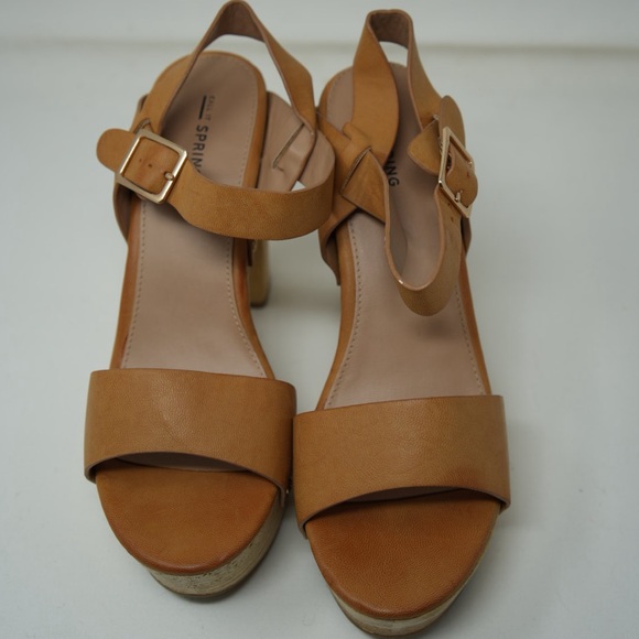 Call It Spring Shoes - Call It Spring Wood Platform Wedges in Tan size 9